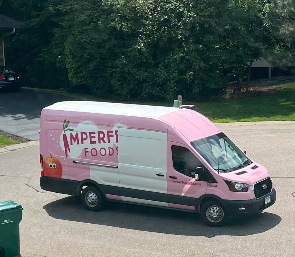 The Imperfect Foods truck is on brand