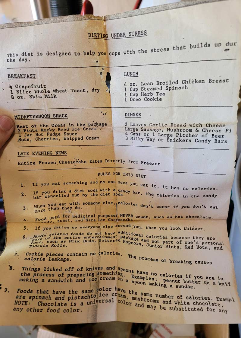 This diet plan I found in my mom's stuff