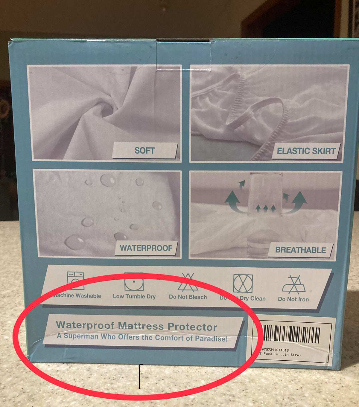 The English translation on this mattress protector
