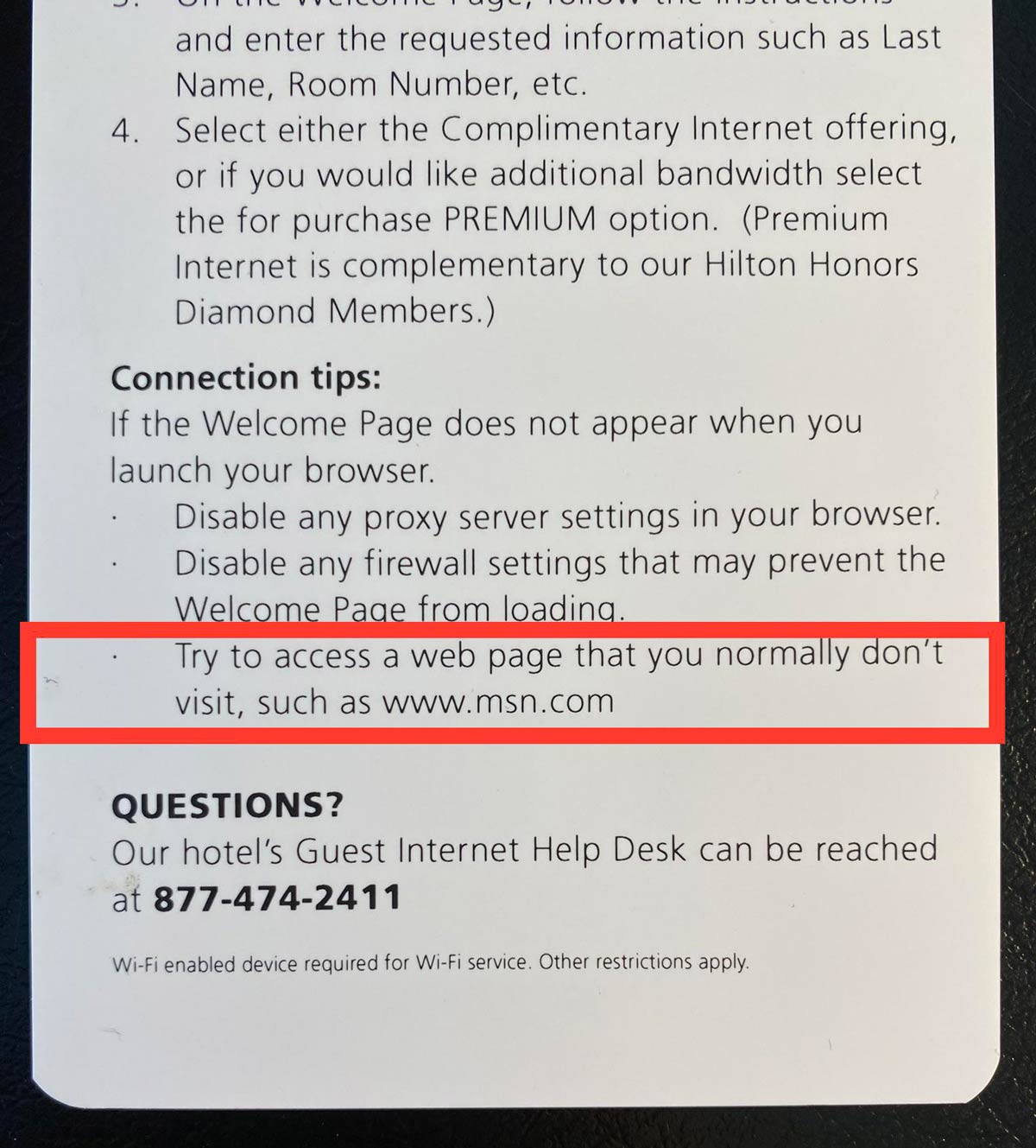 Hotel recommendation on testing your internet connection