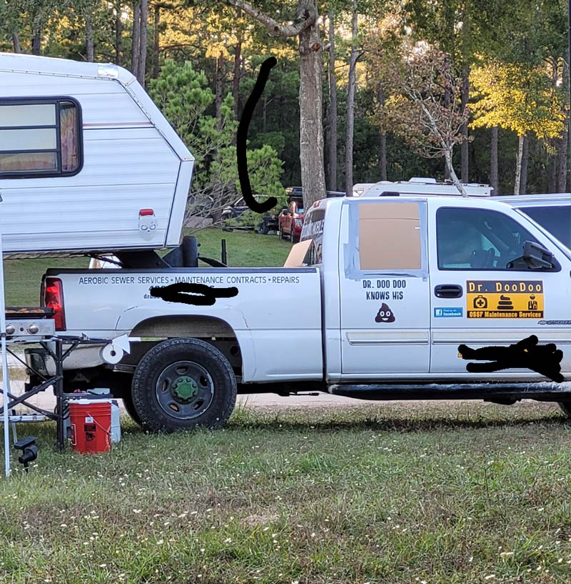 Dr. Doo Doo brought the work truck camping