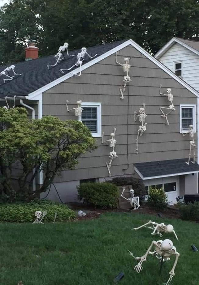 Skeleton crew of Halloween decorations