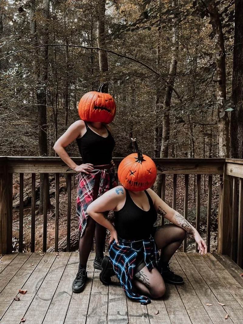 My sister and I did a pumpkin head photo shoot. Yes they are real pumpkins