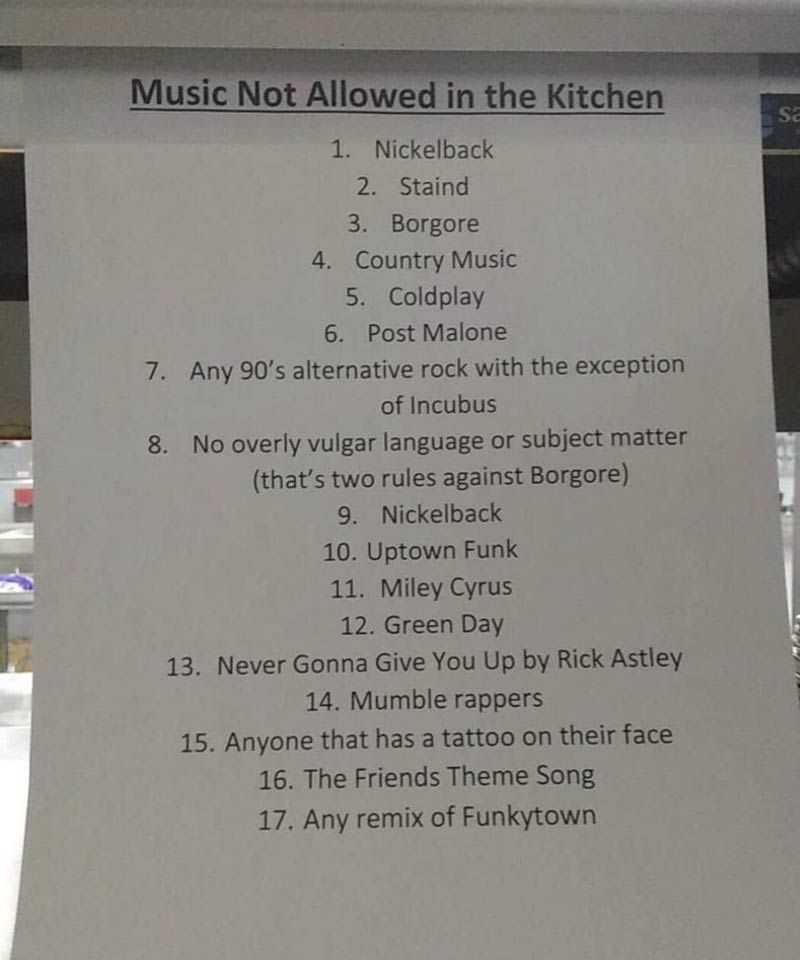 Music not allowed in the kitchen
