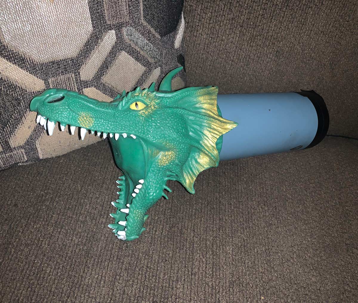 Thought it'd be a good idea to put my dragon hand puppet on an old water bottle and now it just looks like I'm making a fleshlight