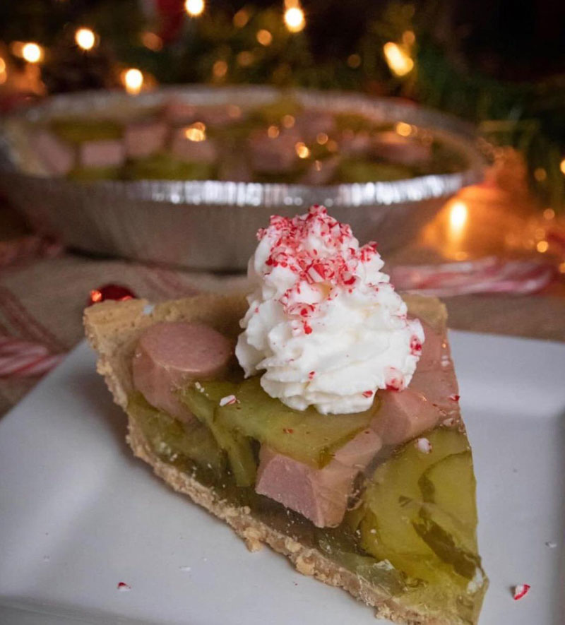 Peppermint Pickle & Hot Dog Holiday Pie