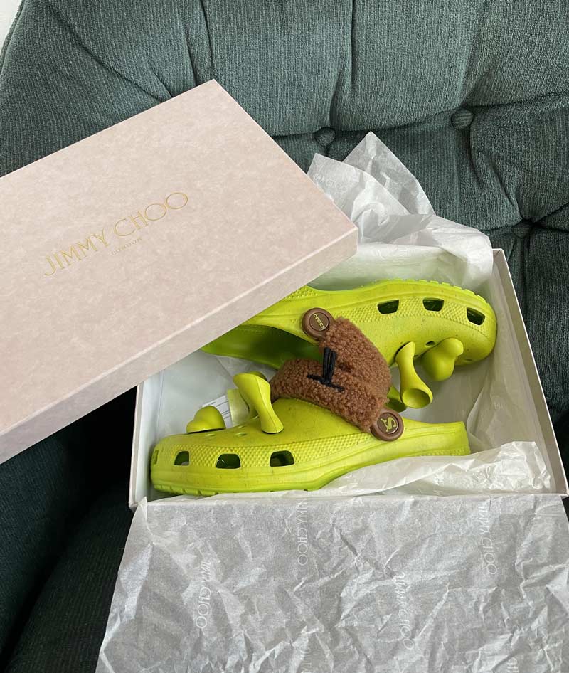 Pranked my sister with some Shrek Crocs and a Jimmy Choo box for Christmas
