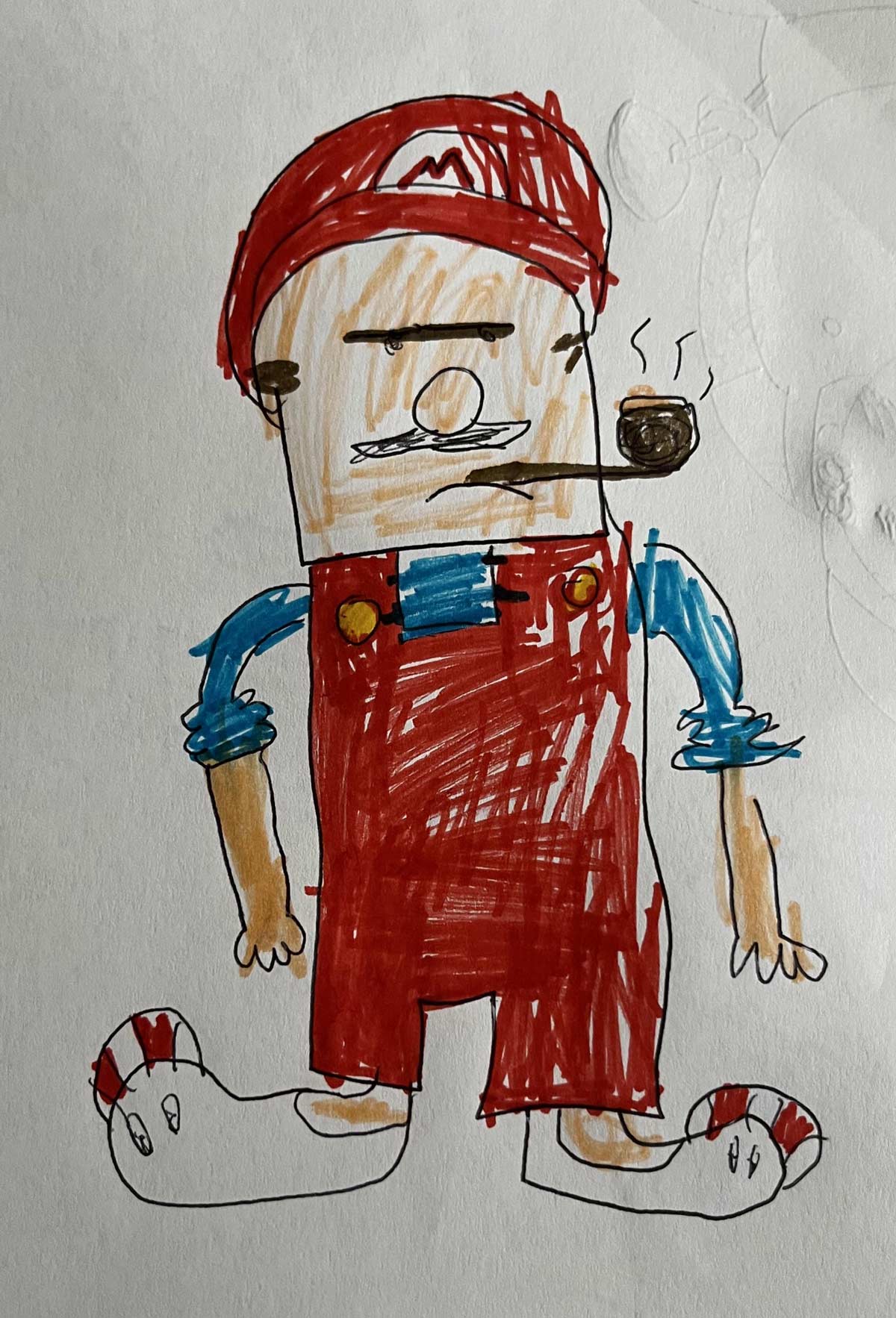 My 6 year old drew a bootleg Mario
