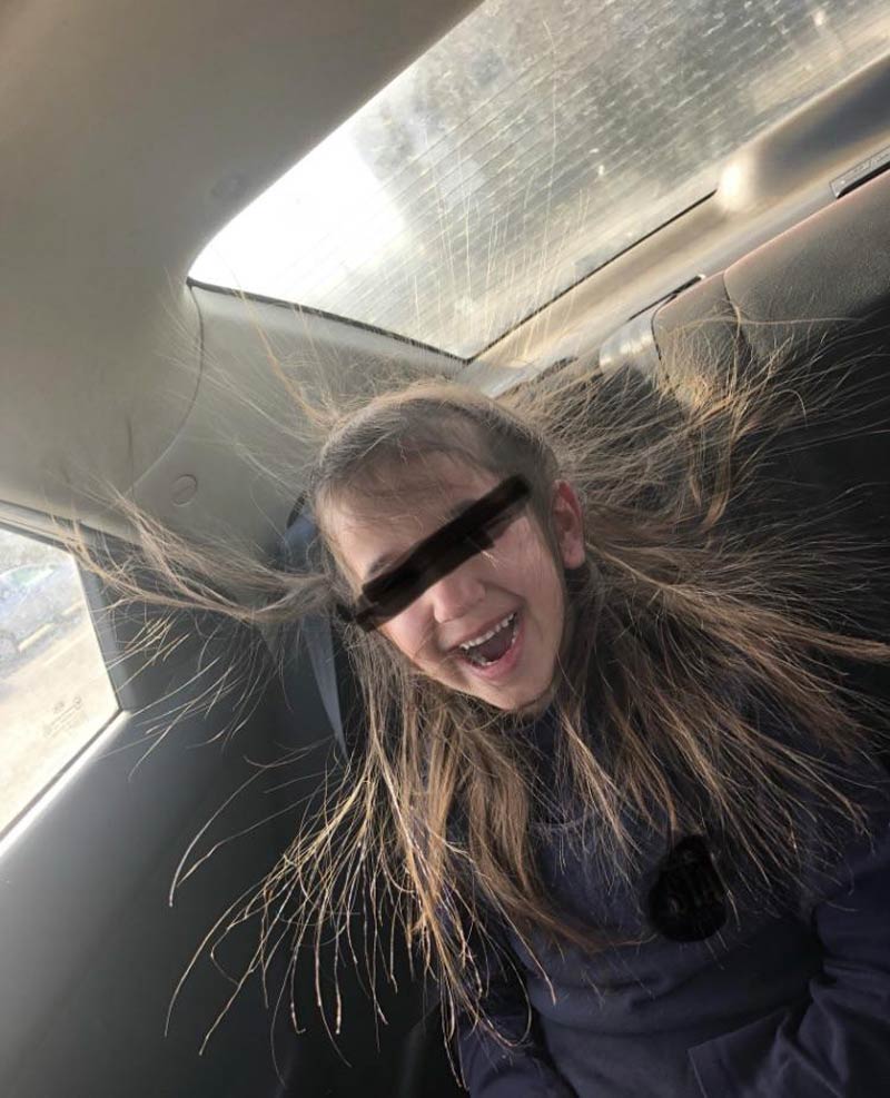 My daughter’s hair went crazy on the way to school. She thought it was the funnest thing ever