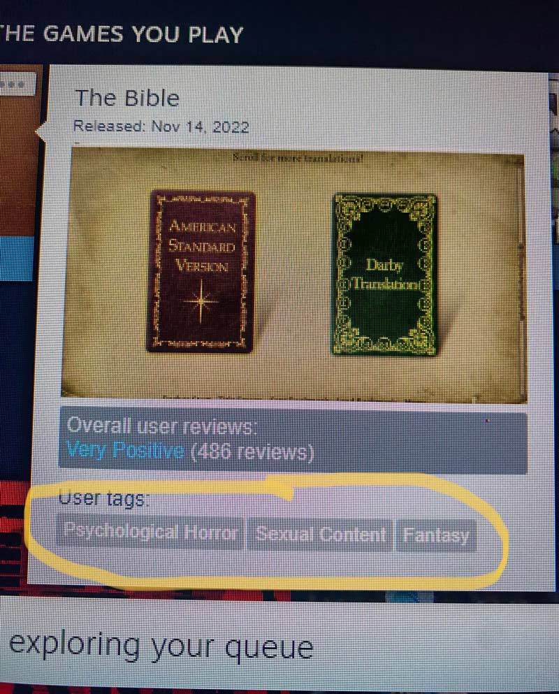 Steam tags for the virtual Bible