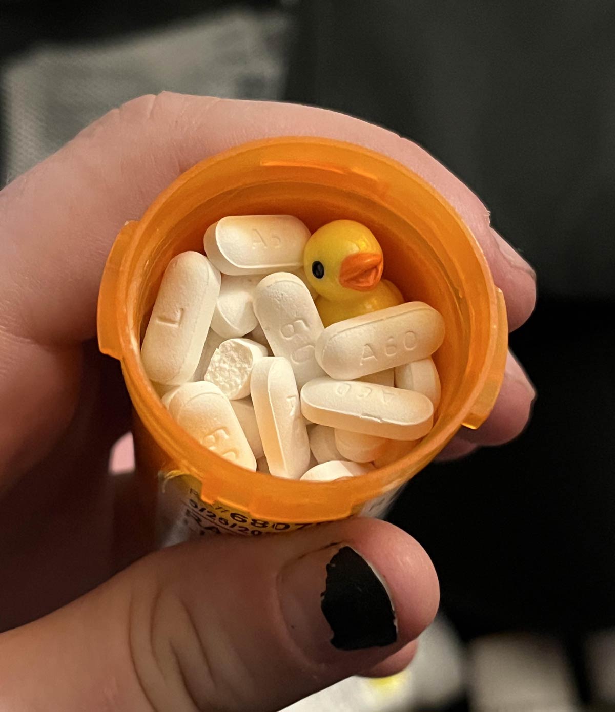 I keep a tiny rubber ducky in my anti depressants