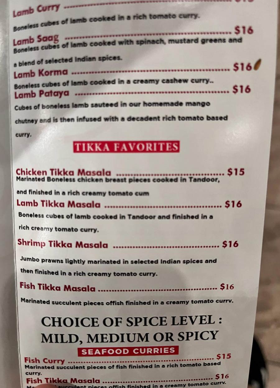 I think I'd a avoid the Chicken Tikka Masala