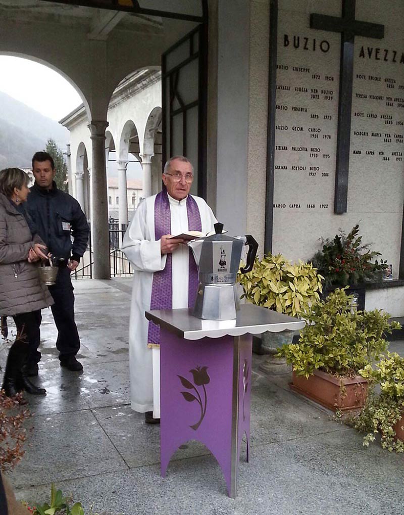 The funeral of the Moka Pot inventor back in 2016. He asked for his ashes to be placed in his invention