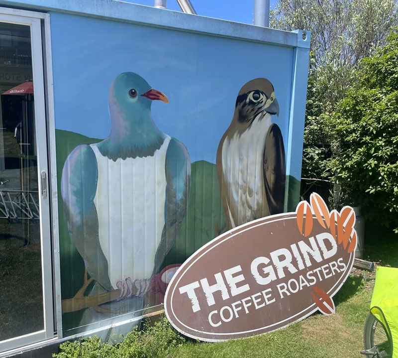 I saw this mural at a coffee shop in New Zealand and my first thought was - whoa, that pigeon really works out