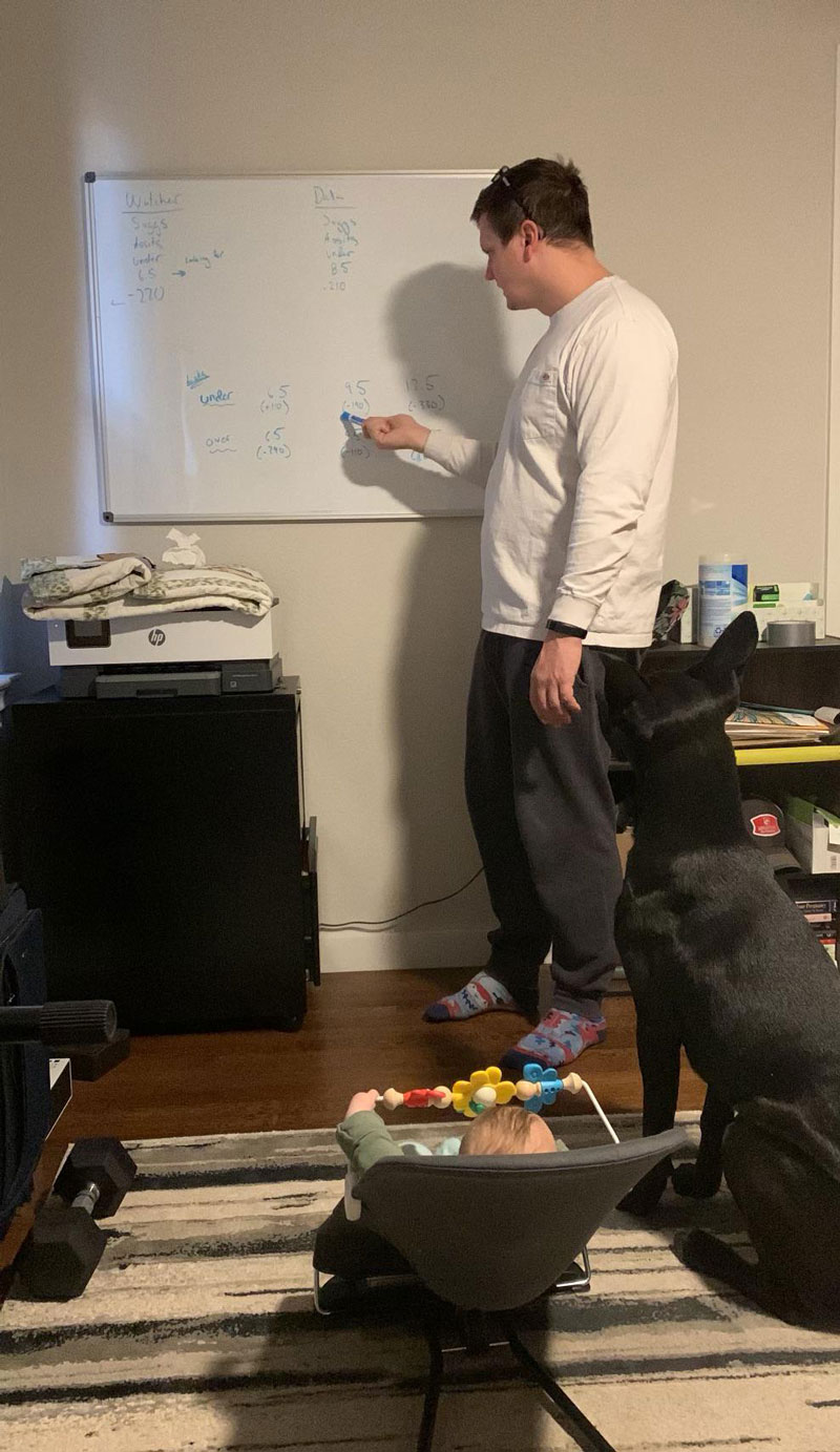 Taking my 3 month old daughter and 1 year old puppy through their first white boarding session