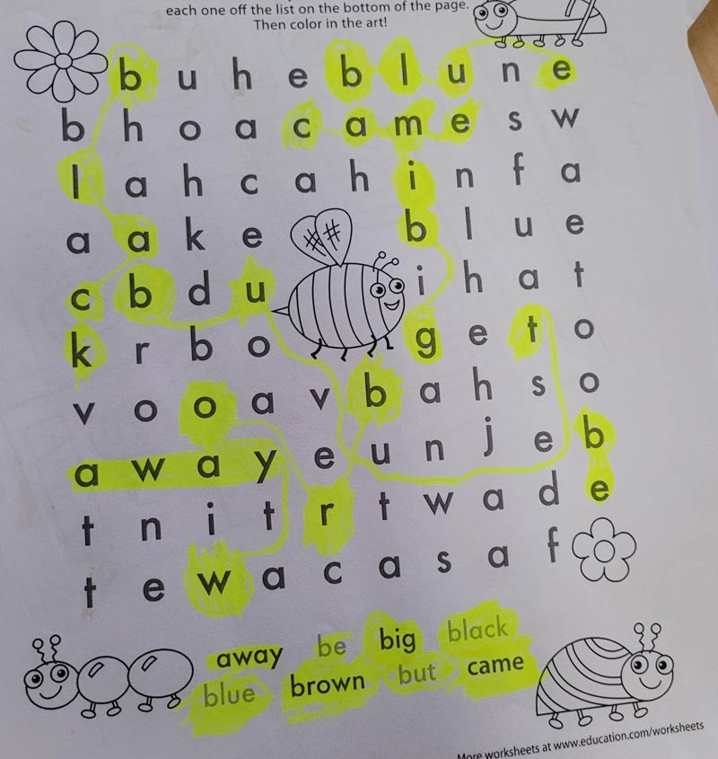 This is how my son does Word Searches in school
