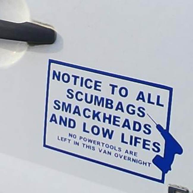 On the back of a work van