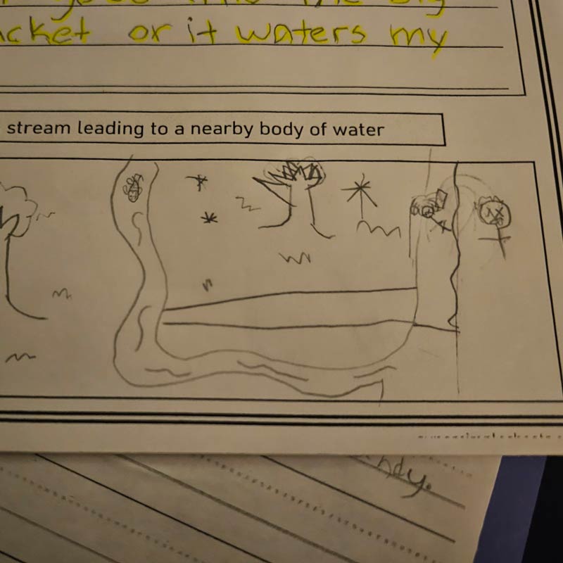 My daughter put dead bodies in her "body of water" for a school assignment