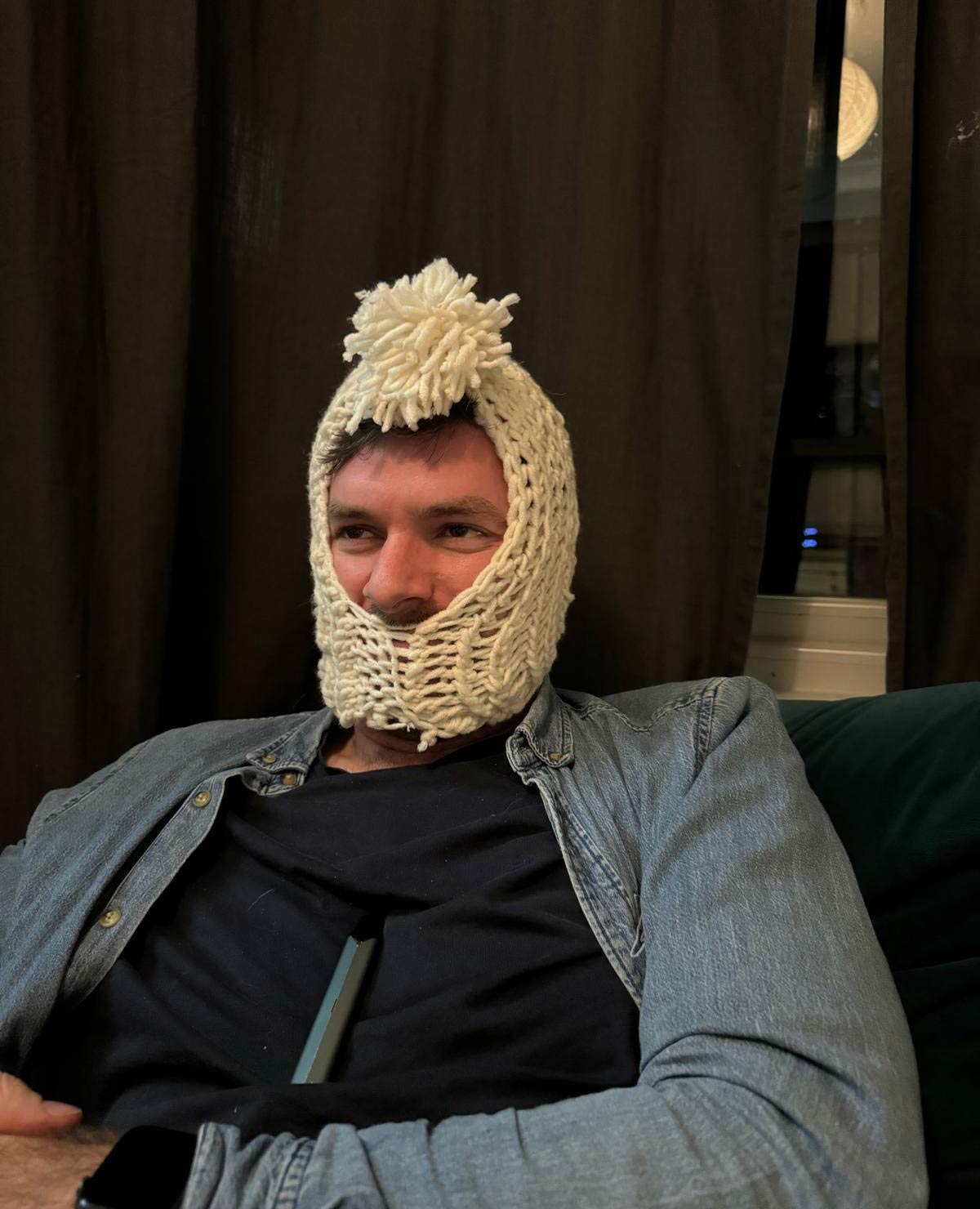 Sister started knitting and my BIL wore the hat she made