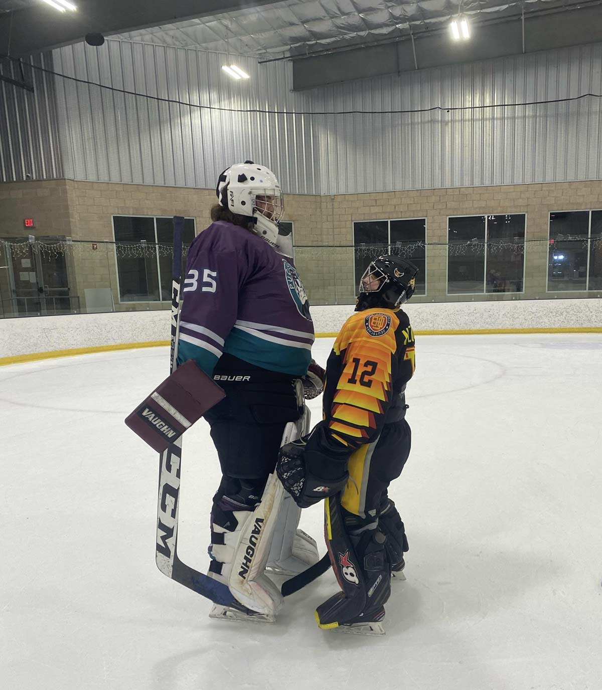 The size difference between me and my opposing goalie the other night. I’m 5’3 and he’s 6’7