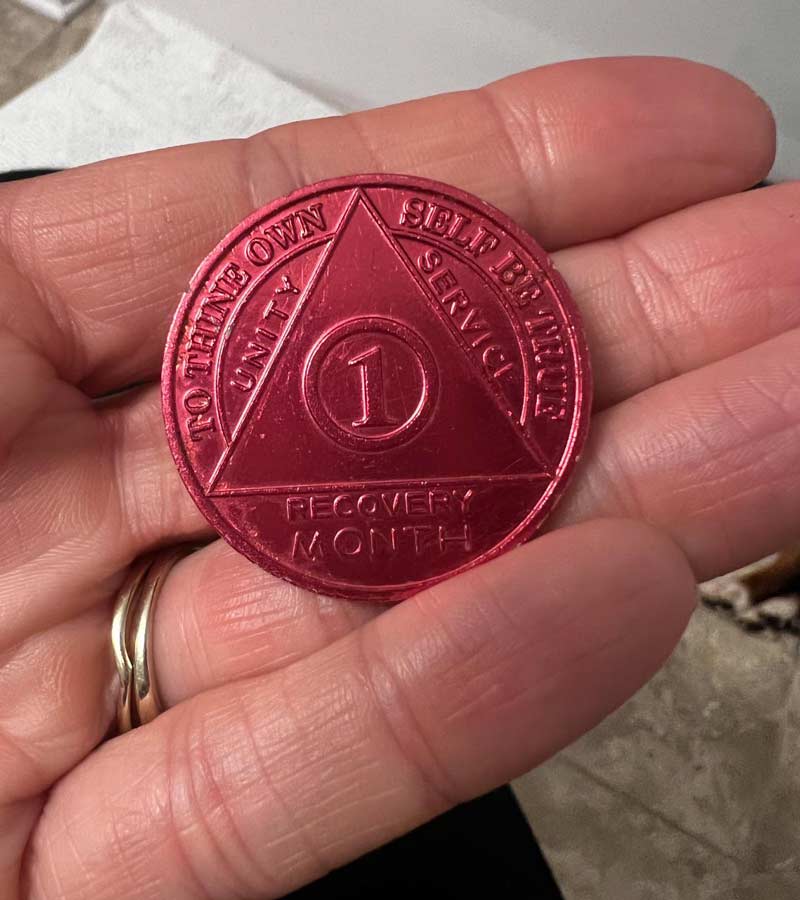 I took my niece to the dentist and she got to pick out a prize from the treasure chest after her cleaning. She’s four. Out of all of the toys, stickers, and other goodies in the treasure chest, she chose a one month recovery coin