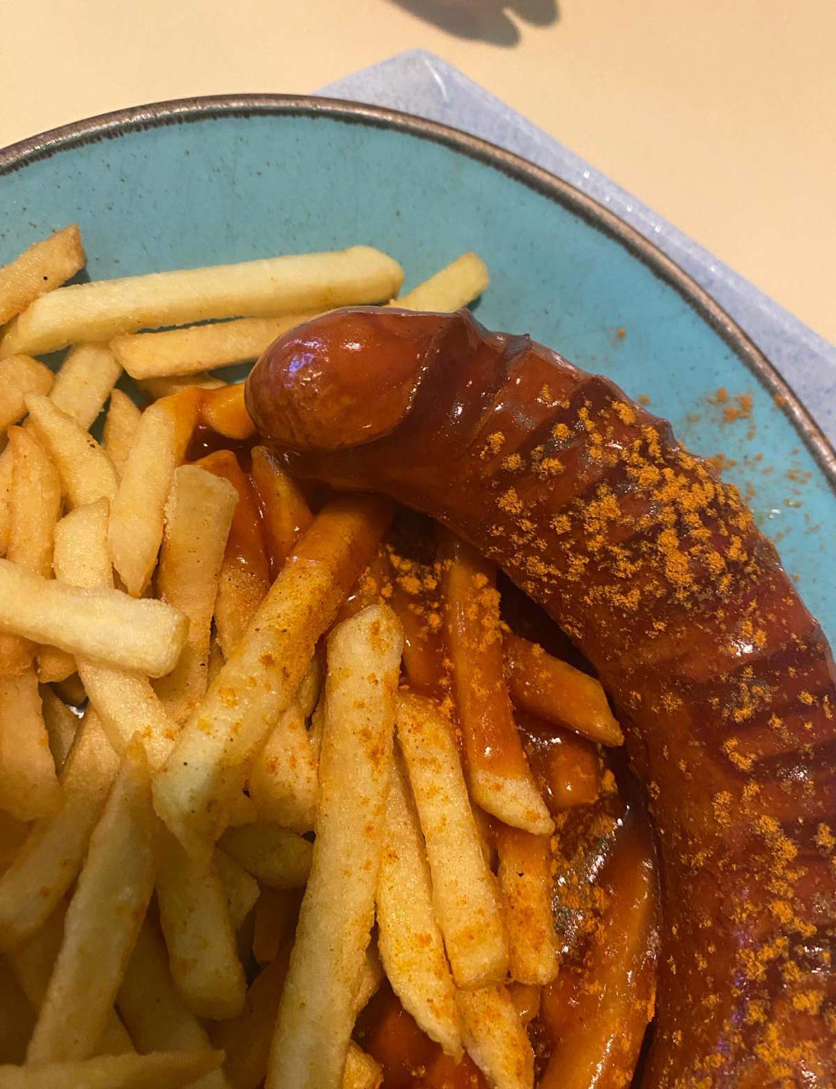 I ordered a Curry Wurst and got this. (It’s a sausage)