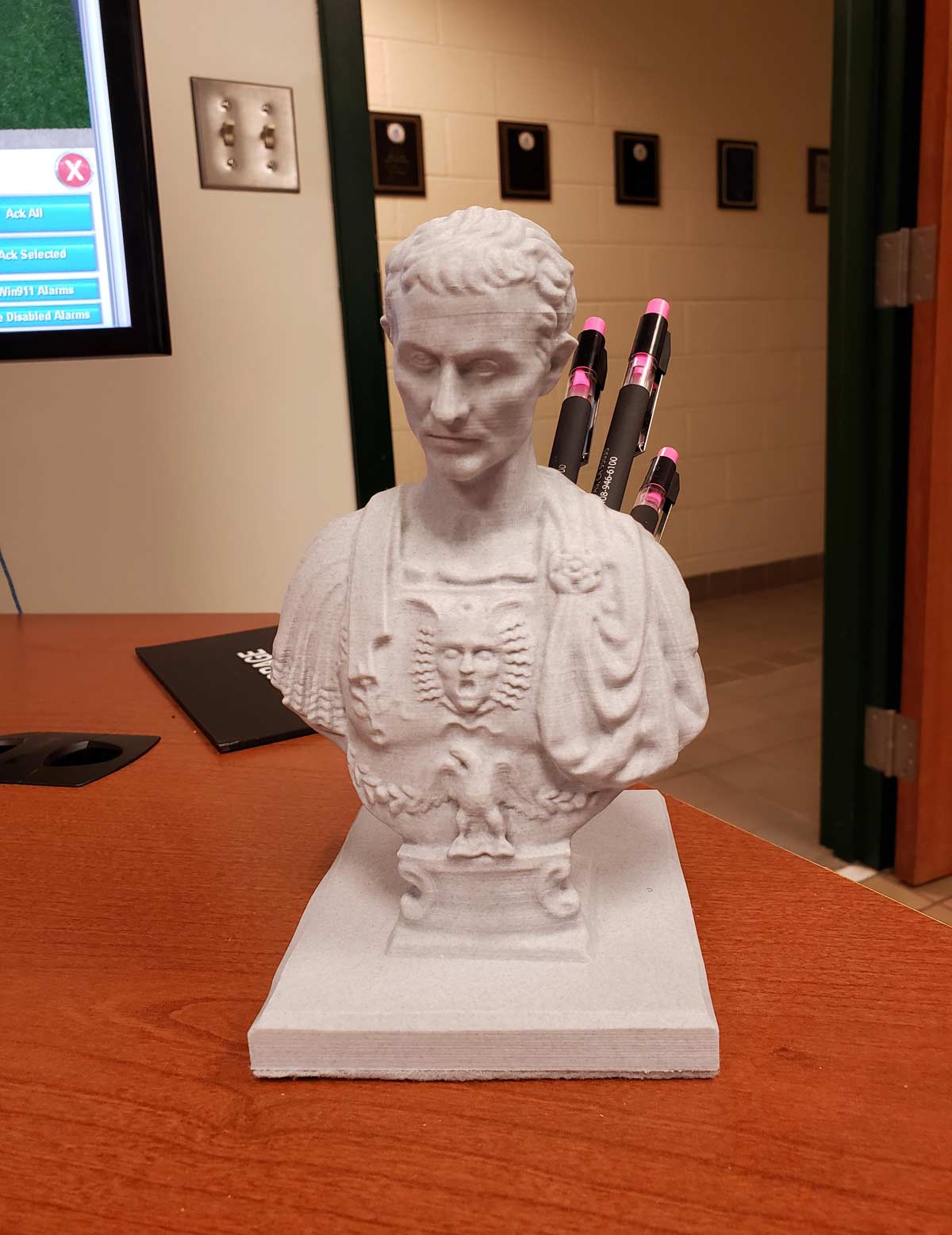 My friend 3D printed me a Julius Caesar pencil holder