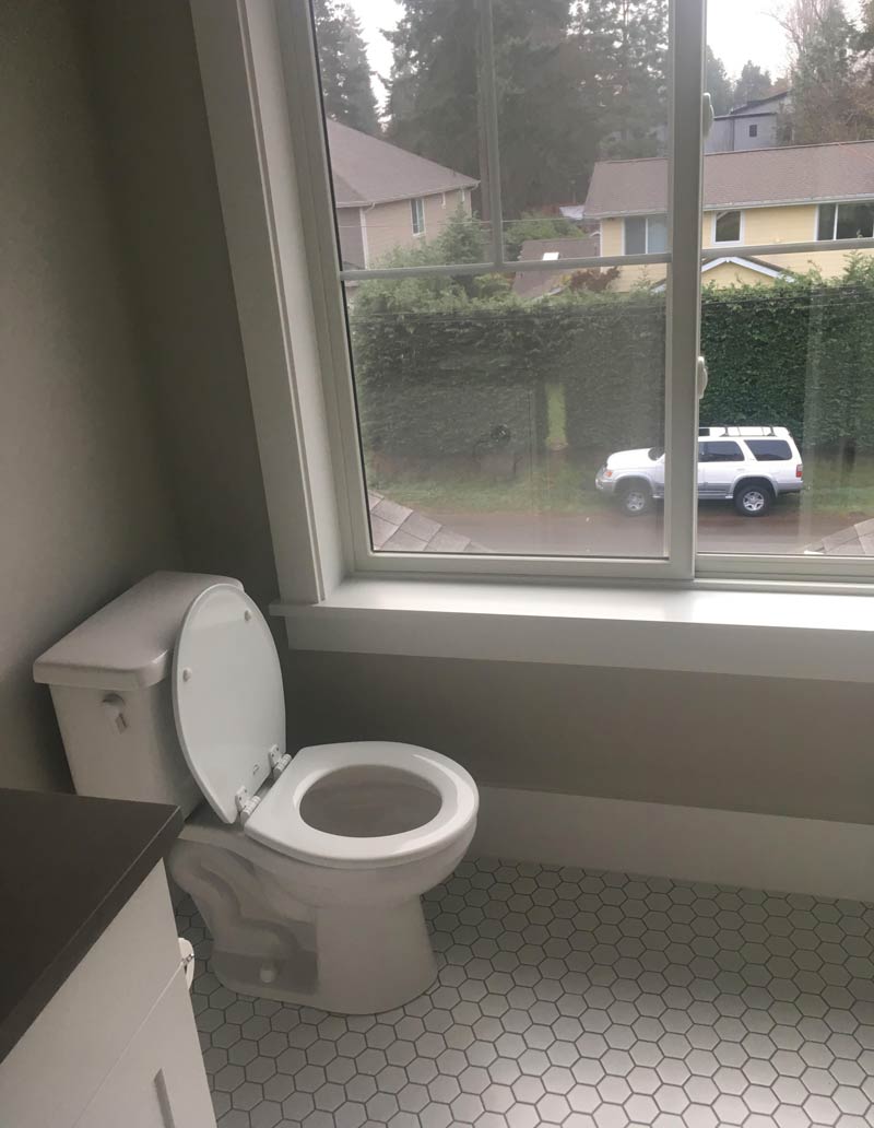 The homeowner’s said, “You can use the bathroom upstairs.”
