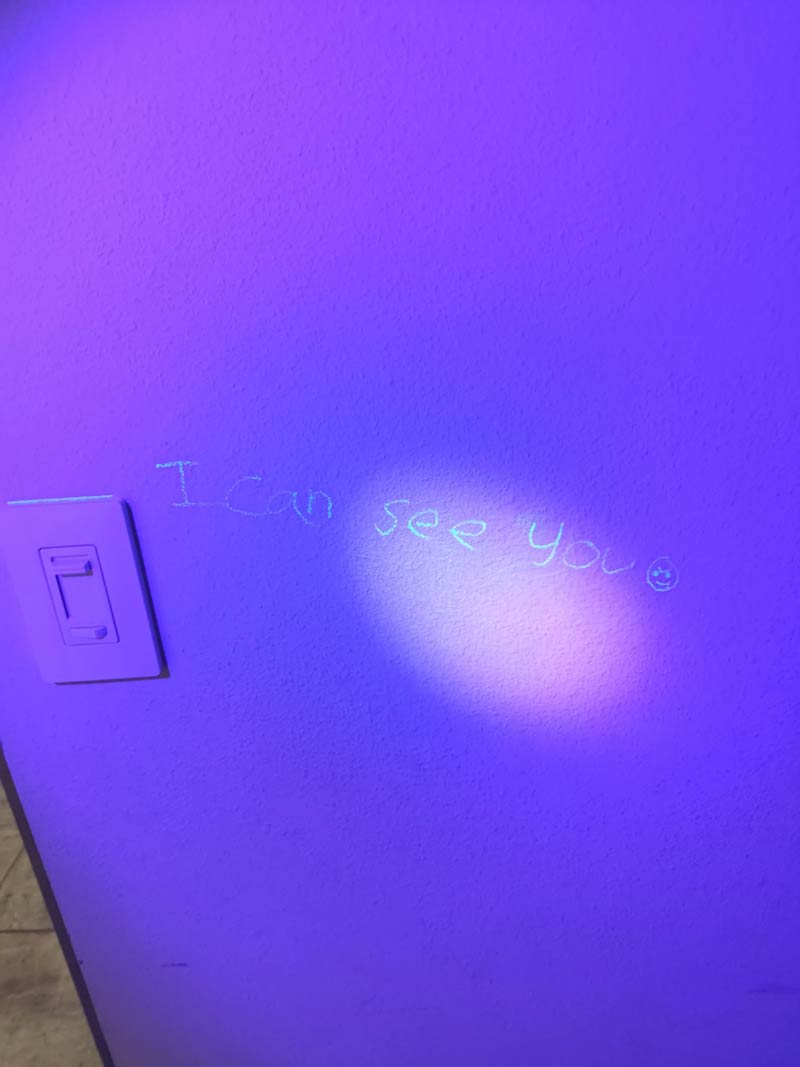 Bought a blacklight for fun, only to find out my kids took a magic ink pen to the walls at some point