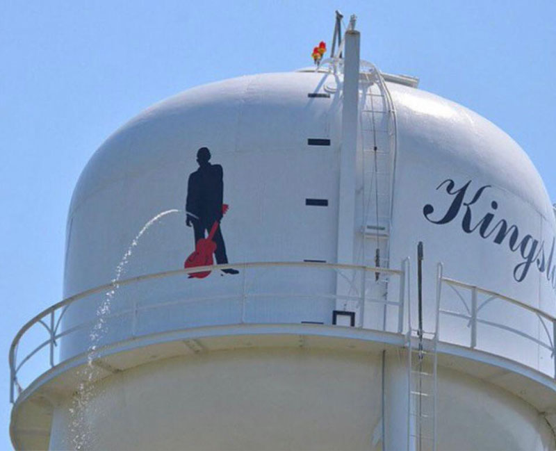 I’m no expert but I think that signage on the water tower was vandalized...