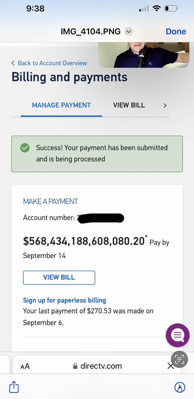I found my Direct TV bill from September. Little help?