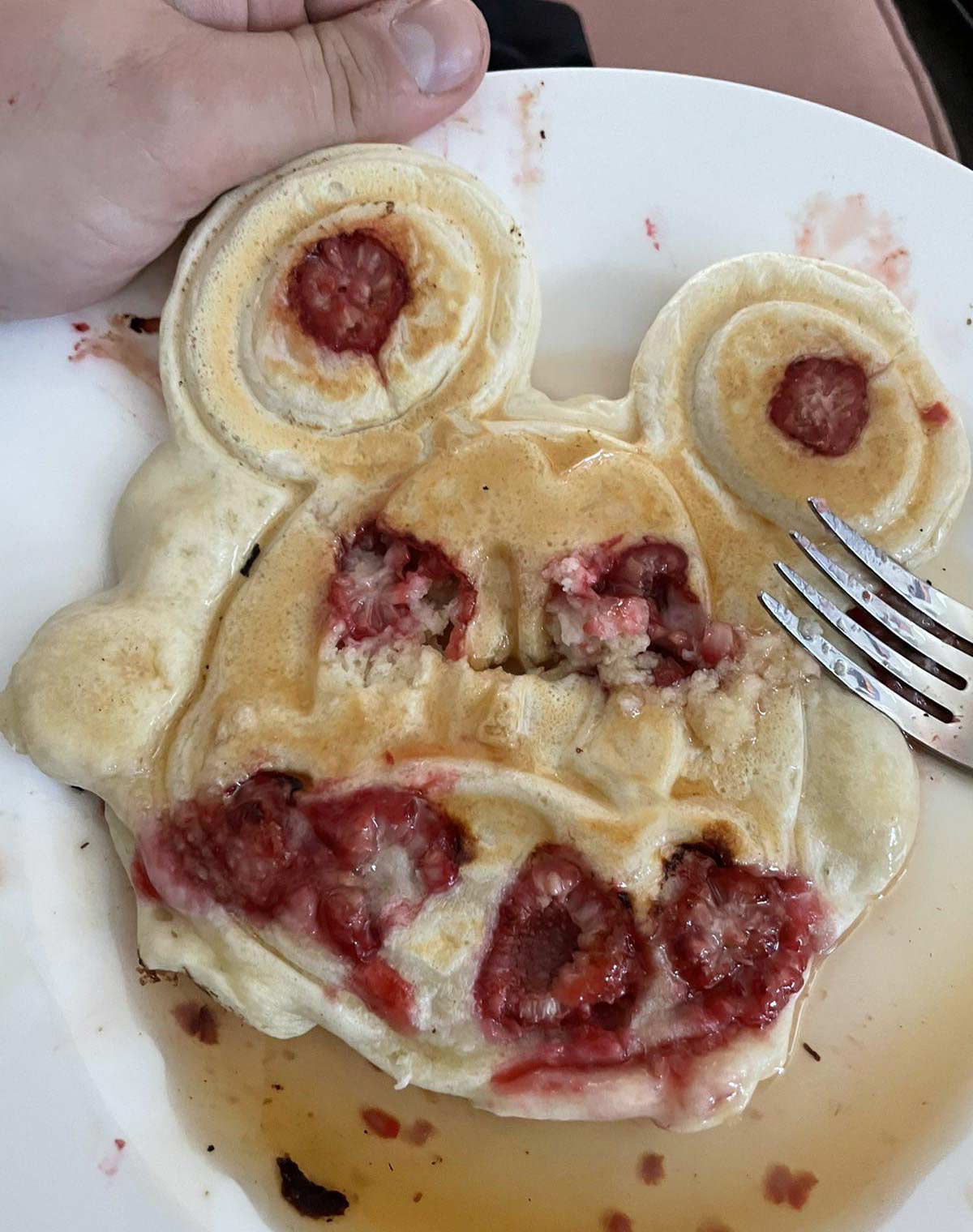Tried to make a smiling Mickey Mouse waffle