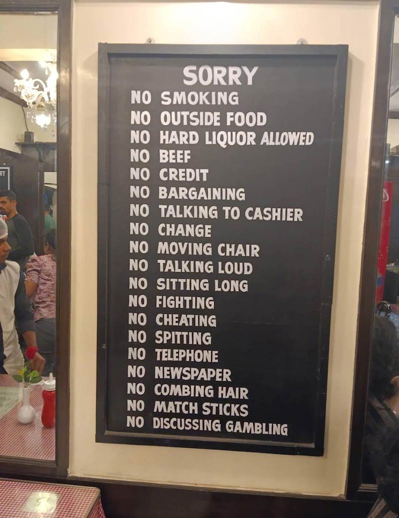 Notice board in a restaurant