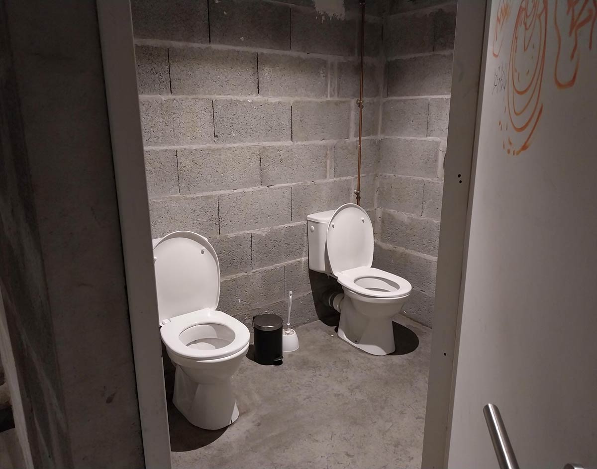 Women's toilets in a busy bar in France