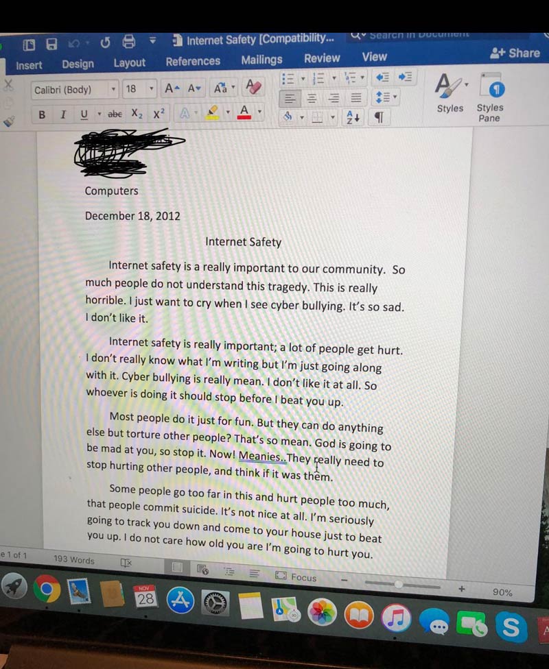 My sisters 3rd grade essay about internet safety is the most unhinged thing I’ve ever read