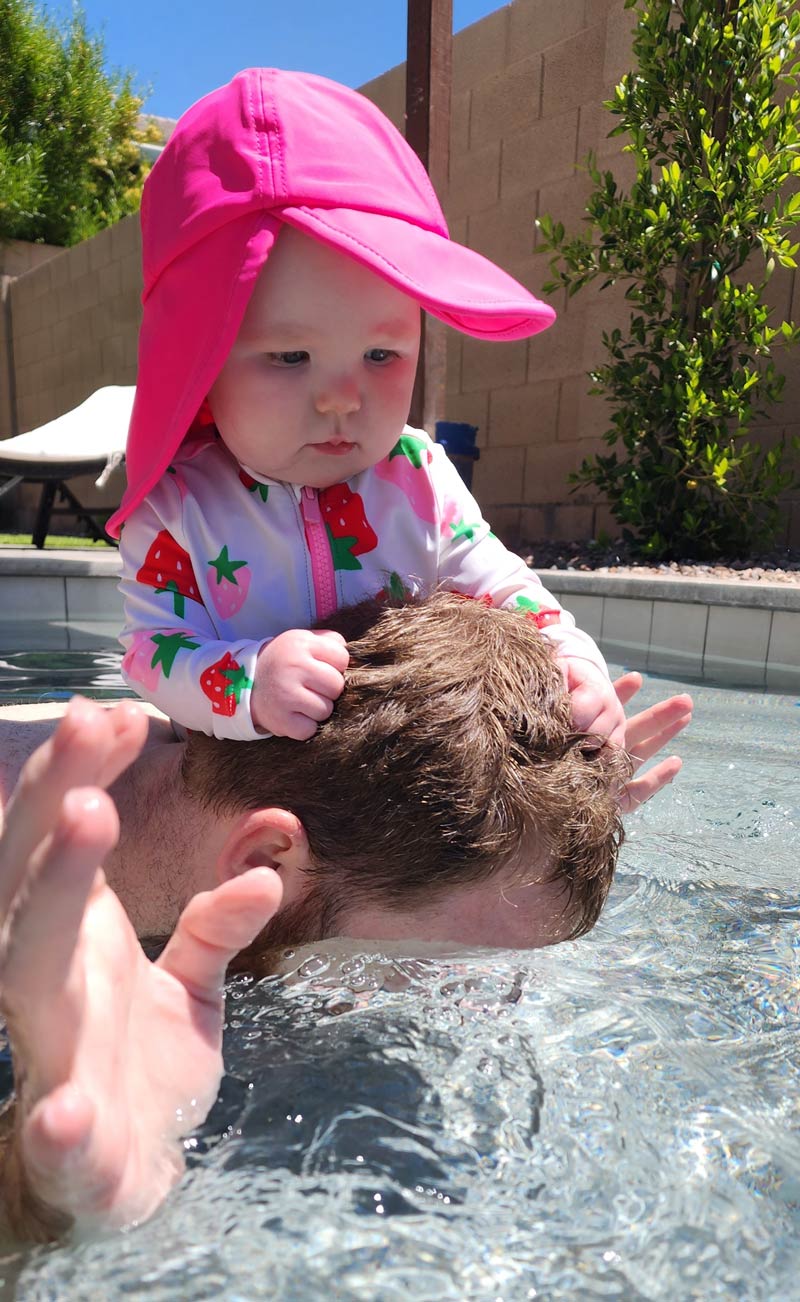I wanted a memorable photo for our first swim. I think we nailed it