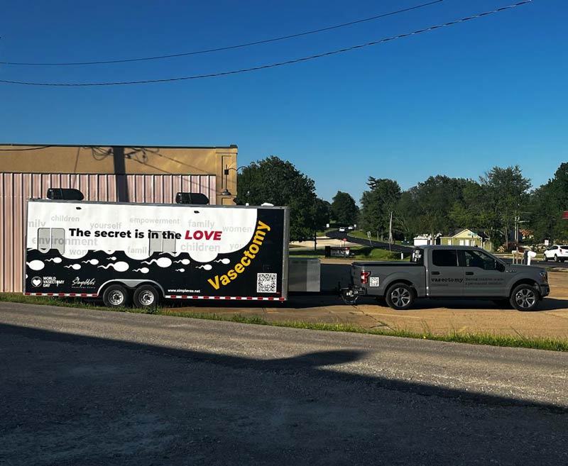 A mobile vasectomy trailer nicknamed nutcracker