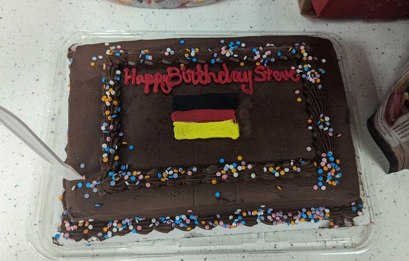 My coworker's birthday was today and we pitched in for some cake. When asked he said he preferred German Chocolate and this is what they got him