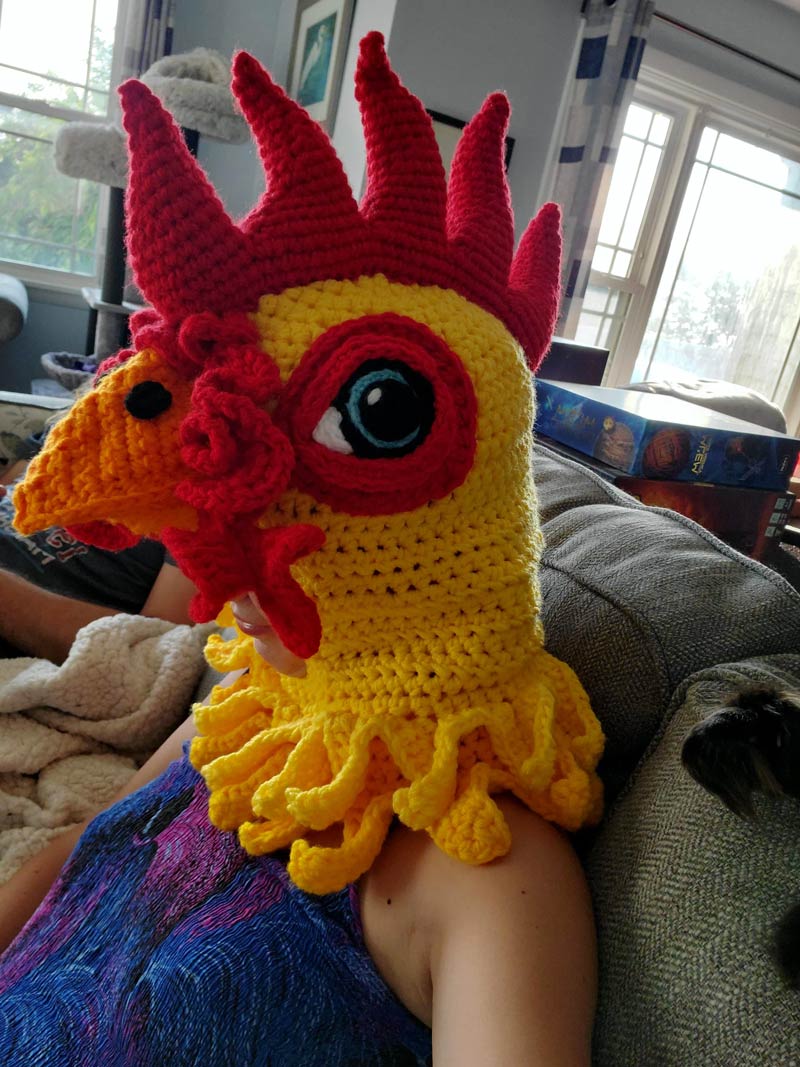 I crocheted myself a hat for an upcoming chicken-themed party