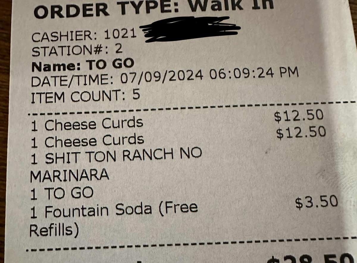 Waiter put in exactly what we said!
