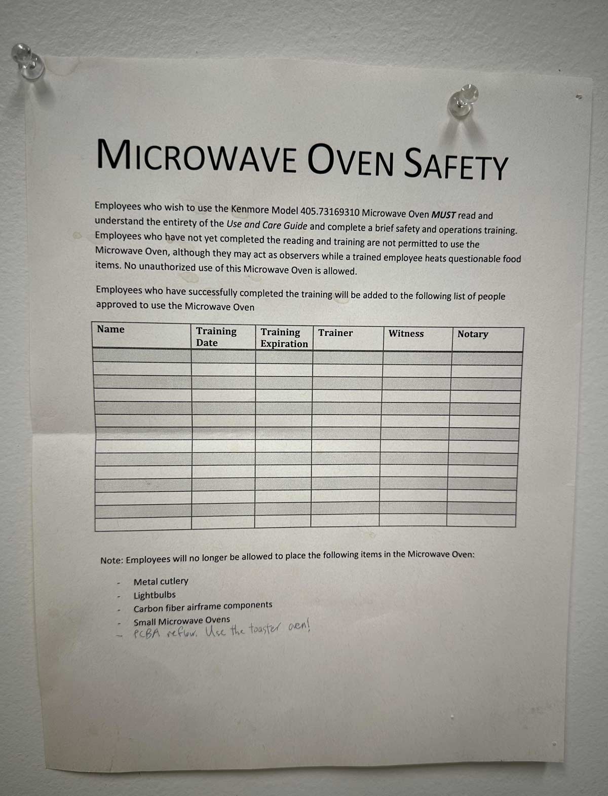 This microwave oven safety sheet someone put up in my office break room
