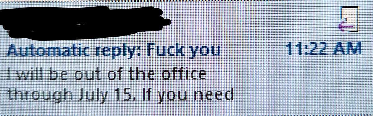 I forwarded my boss a threatening email I received while he was away on vacation. This was his response. My boss takes his vacation very seriously