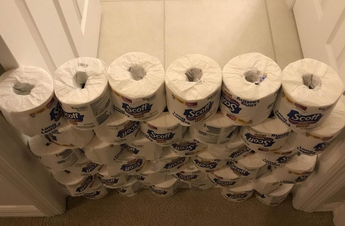 I was out of town and asked my dad if he could pick up some toilet paper for me. Came home to this at the bathroom door