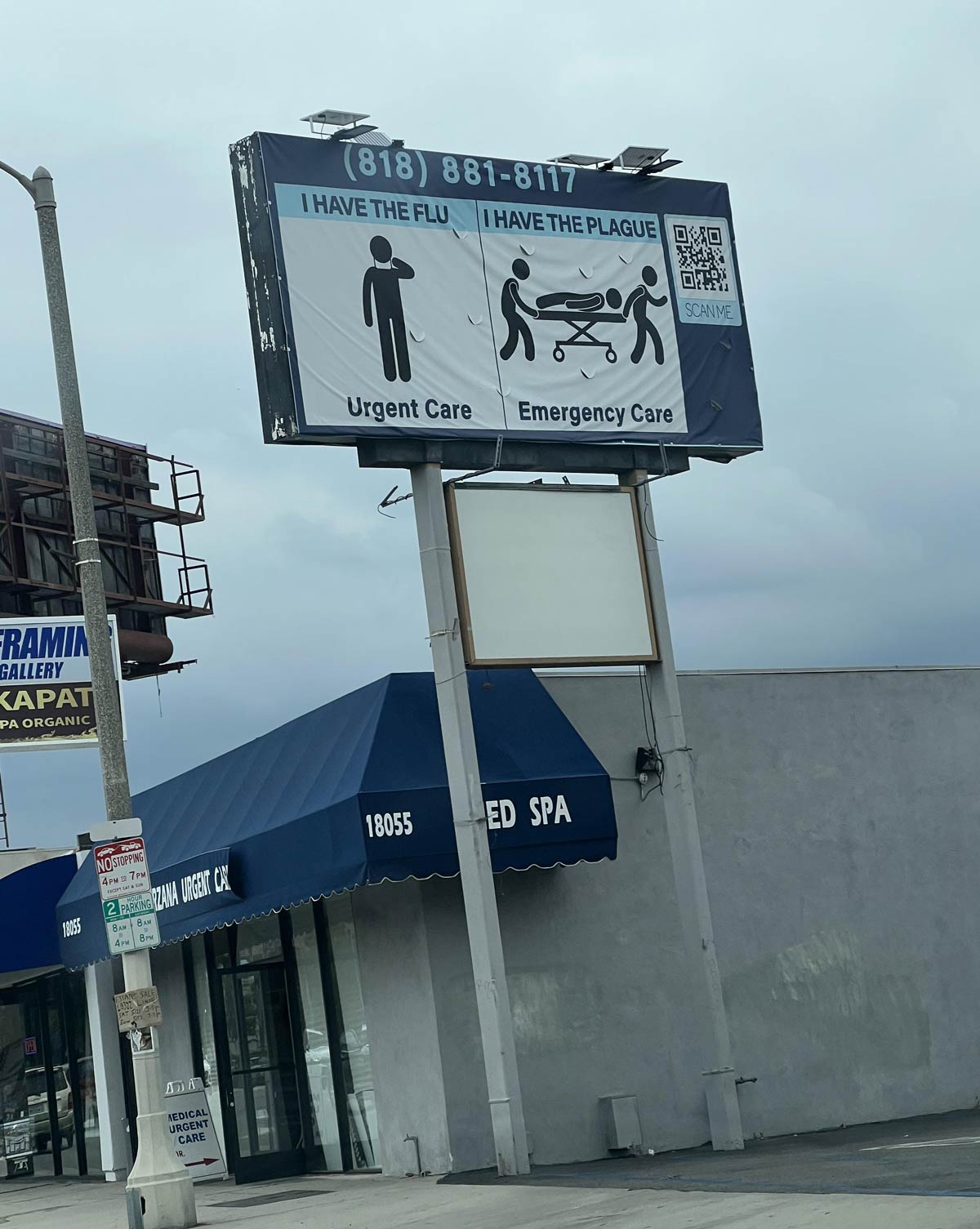 An urgent care near me has this sign advertising its business