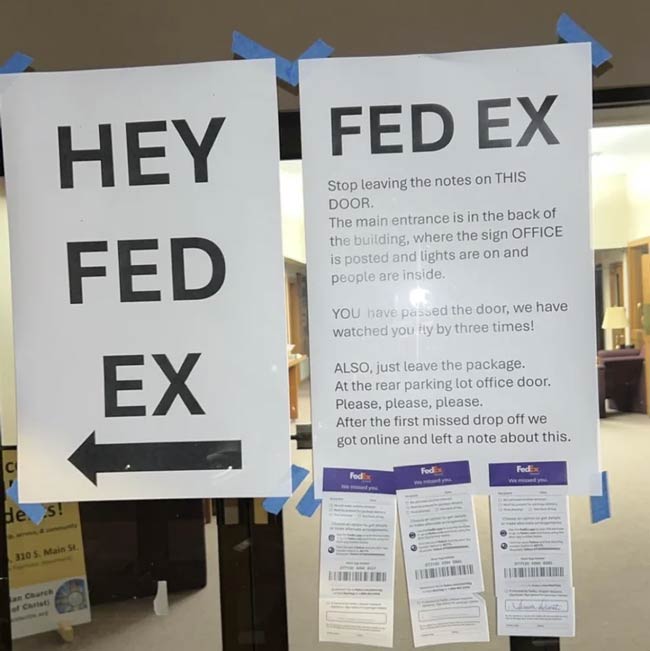 FedEx still leaving notes on a sign asking them not to leave anymore notes