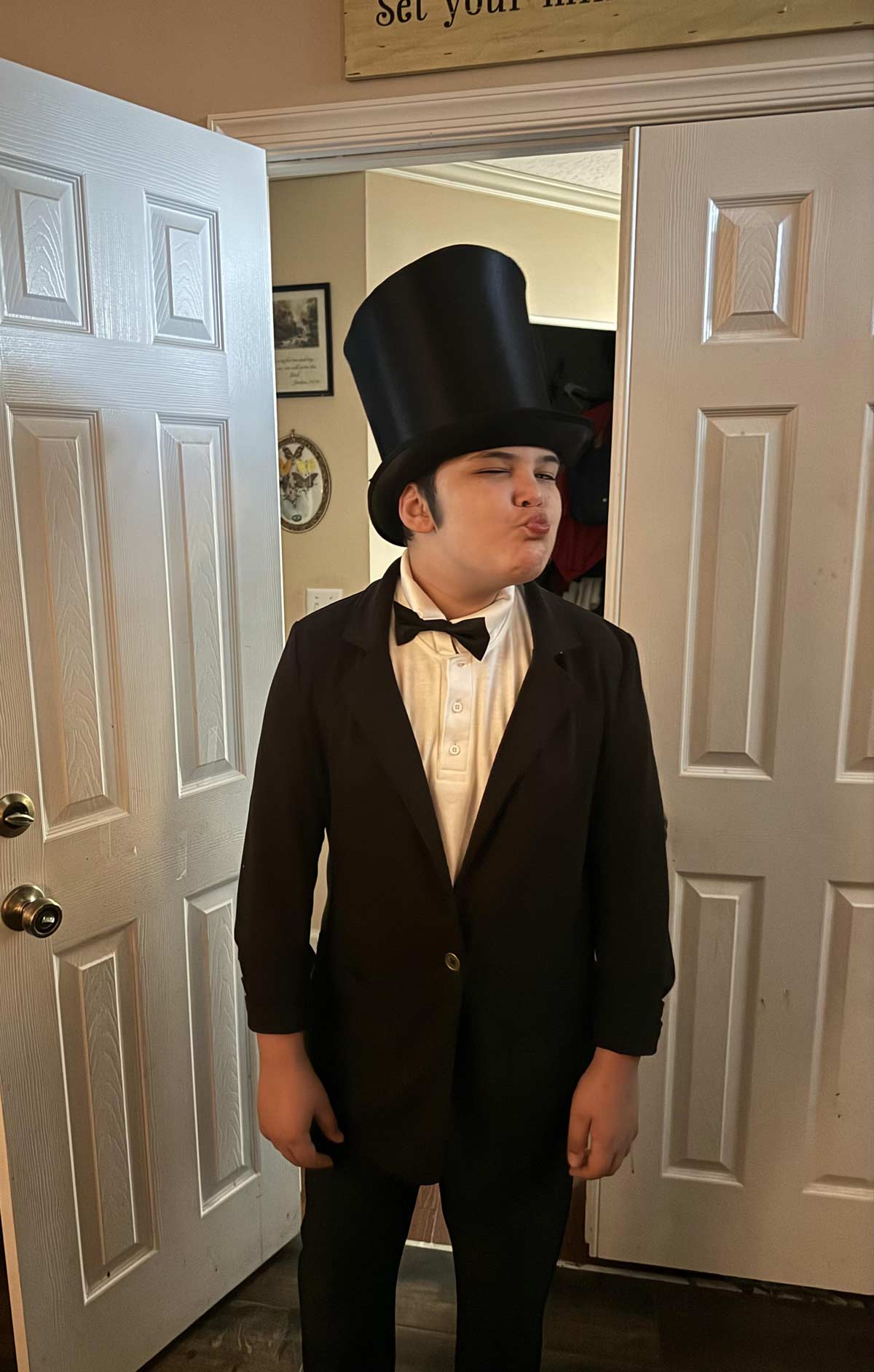 My kid on 80’s Day for school today. “They didn’t specify which century,” he said