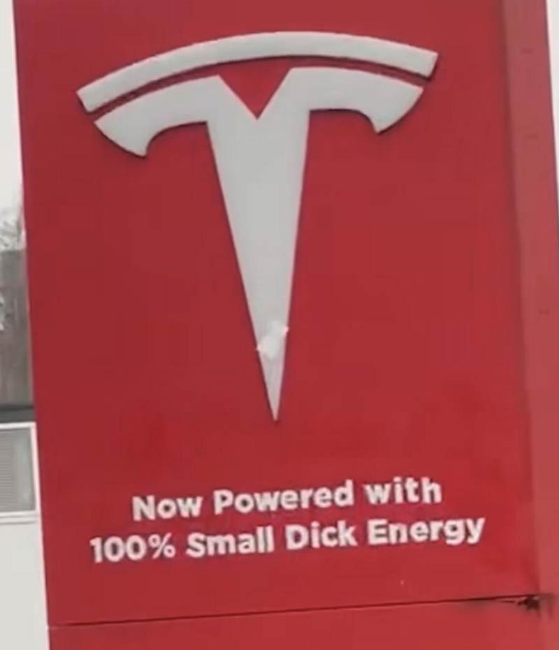 Altered Tesla sign in Birmingham, UK