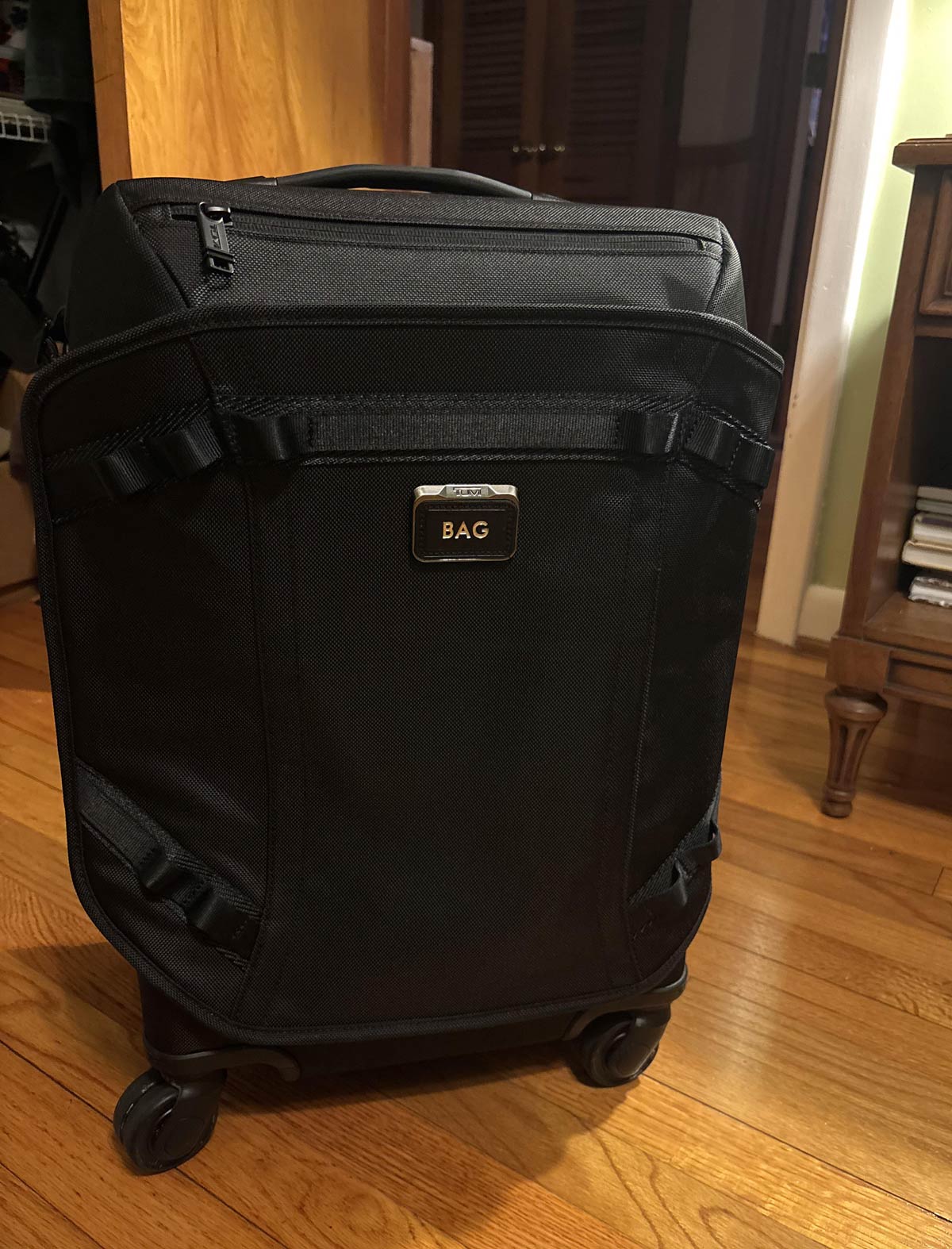 My dad got his suitcase monogrammed but his initials are “BAG” so it looks like he labeled his bag