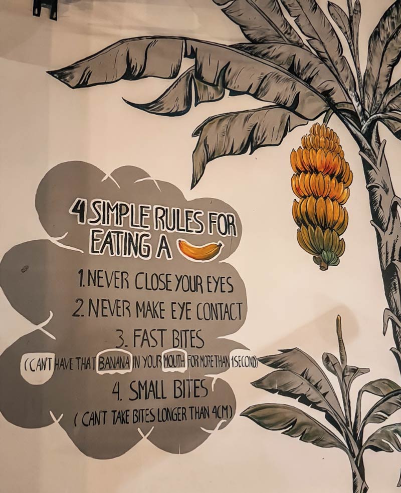 A hostels helpful rules for eating a banana