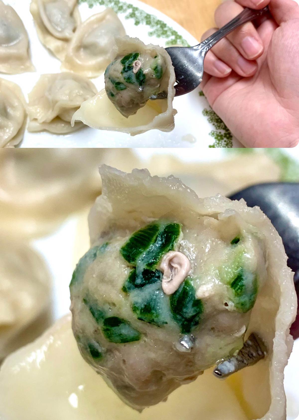 The dumpling I was eating had a tiny ear on it